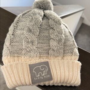 Ivory Ella Cream and Gray womens Cable Knit Beanie